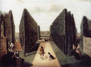 Hartwell House,Topiary alleys behind the wilderness and William iii Column unknow artist